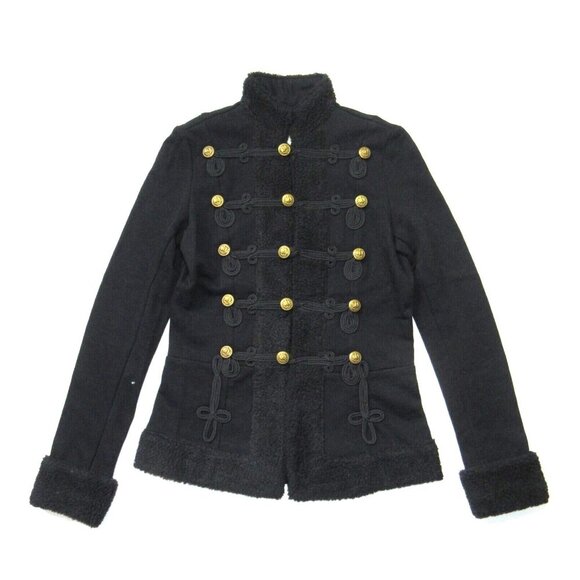 NWT Denim & Supply Ralph Lauren Military Jacket in Black Sherpa Trim Terry XS
